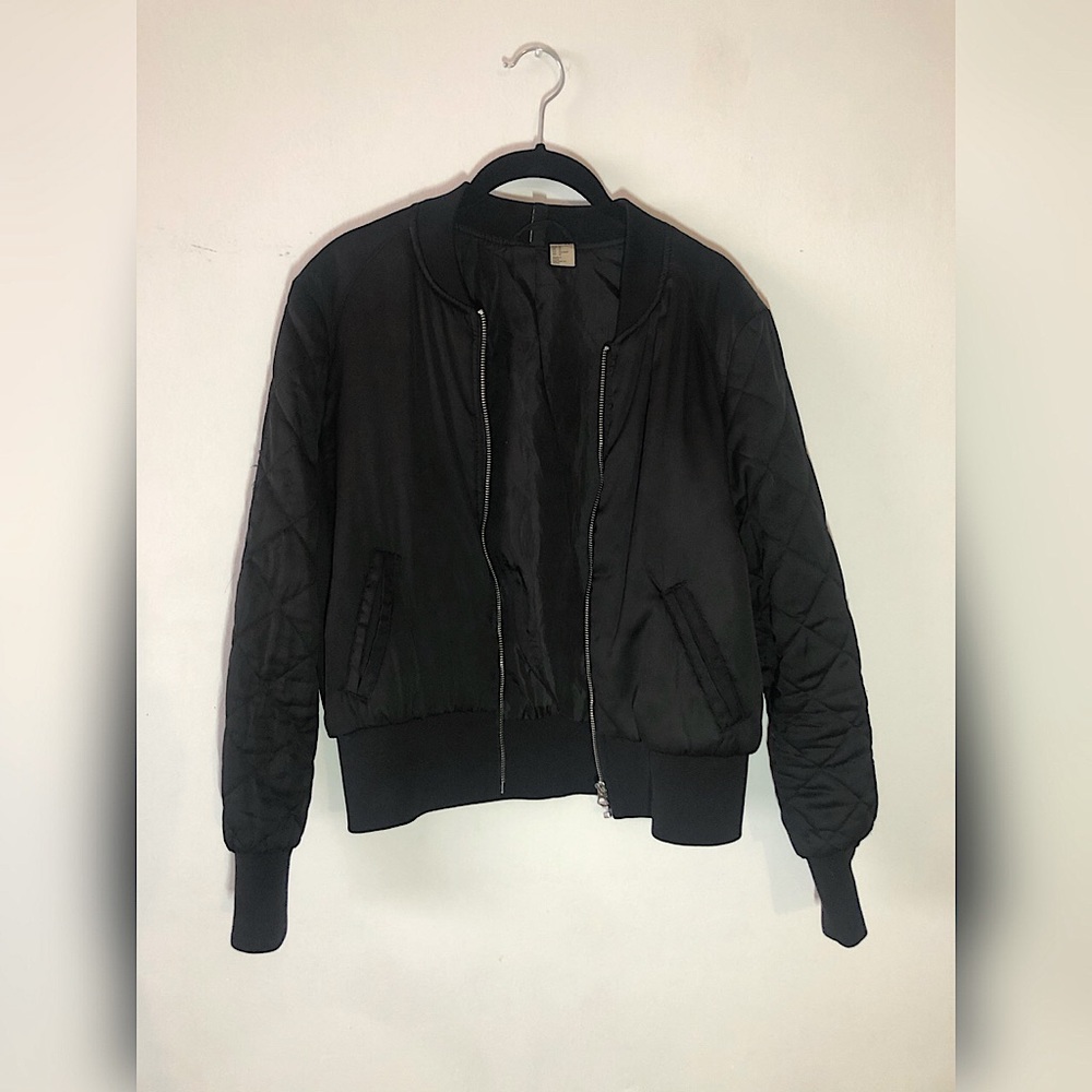Black satin bomber jacket
